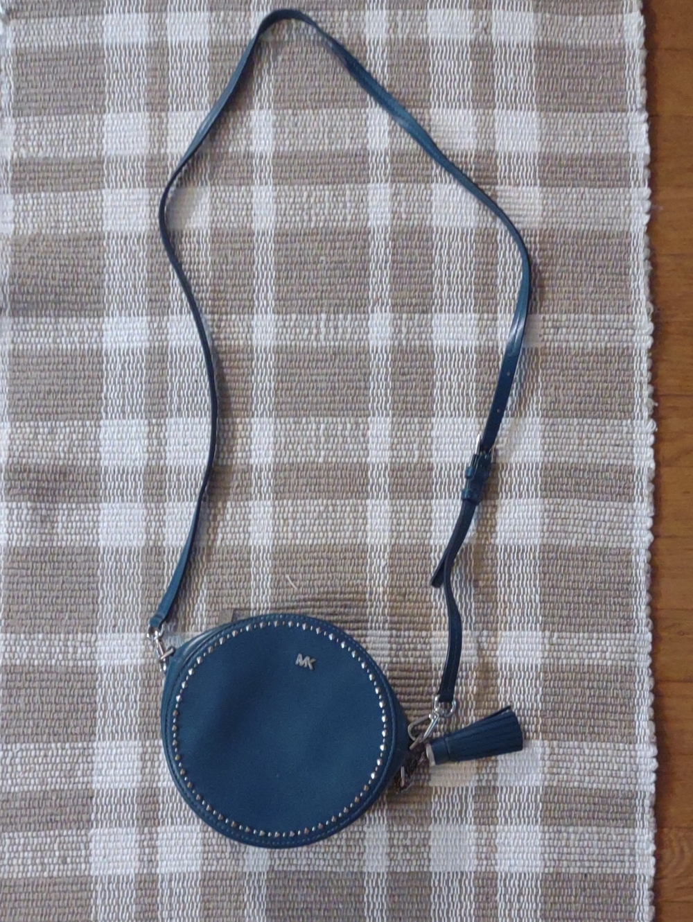 Michael Kors Navy Round Crossbody with Tassel and Stud Trim
